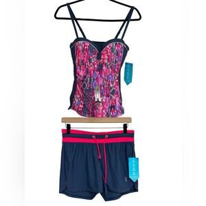 NWT Free Country Two Piece Tankini Set with Shorts Bottoms - Size S